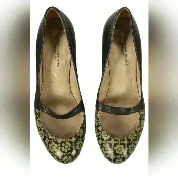 2000s DRIES VAN NOTEN Black Green Floral Mary Jane Block Heel Pumps 6.5US  Italy - Picture 3 of 10